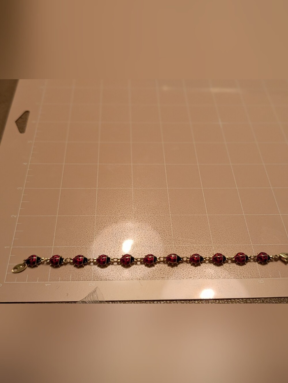 Vintage Gold-Tone Bracelet with Red Enamel Ladybug Accents